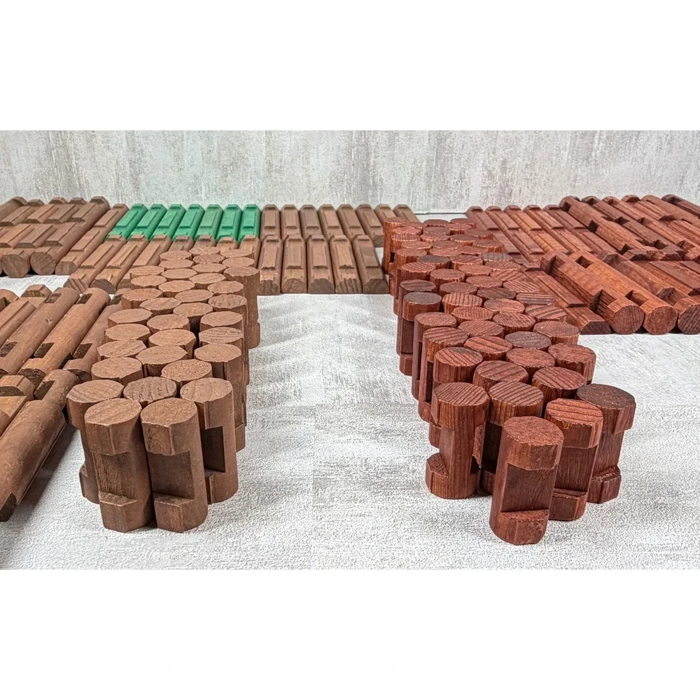 Vintage Lincoln Logs Wooden Building Set Replacement Pieces Green Roof Slats Lot
